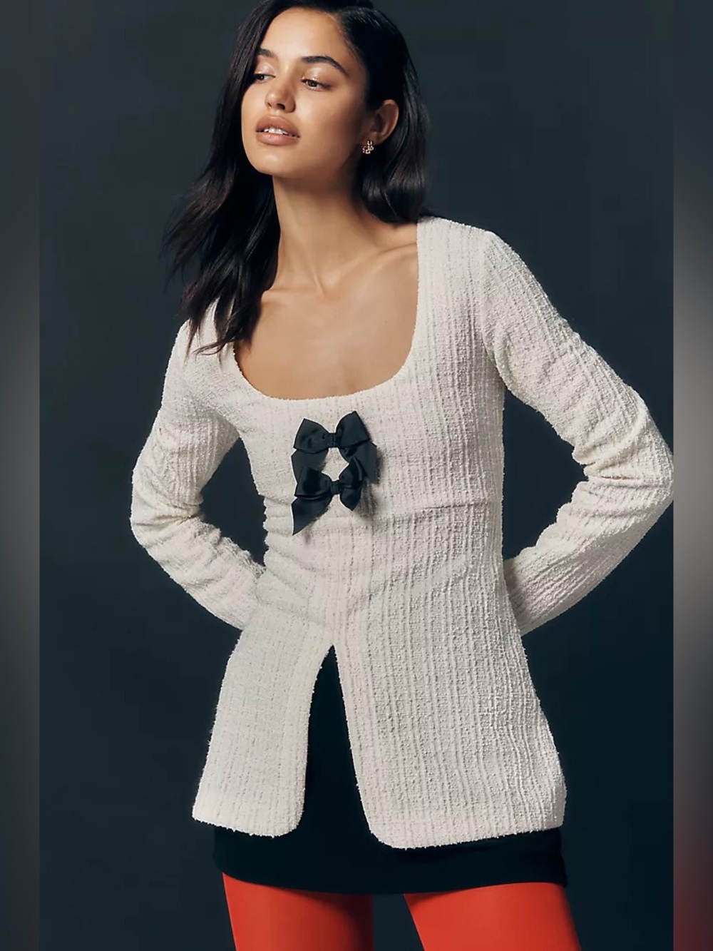 NWT Anthropologie Maeve Double-Bow Scooped Split-Front Top XS